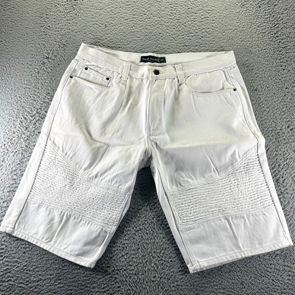 Maxi Milian Shorts Men's 40 White Cotton Denim Biker Motorcycle Travel Outdoor